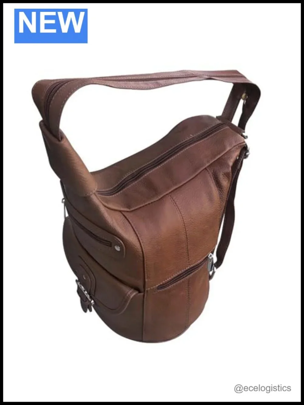 Genuine Leather Backpack Purse Sling Organizer with Adjustable Strap